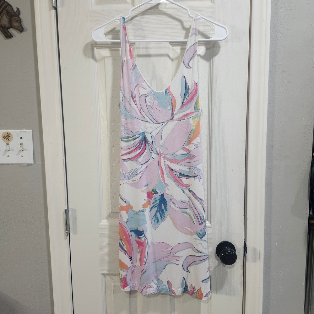 Soma Intimates Tropical Floral V-Neck Chemise Nightgown Pink Blue Small